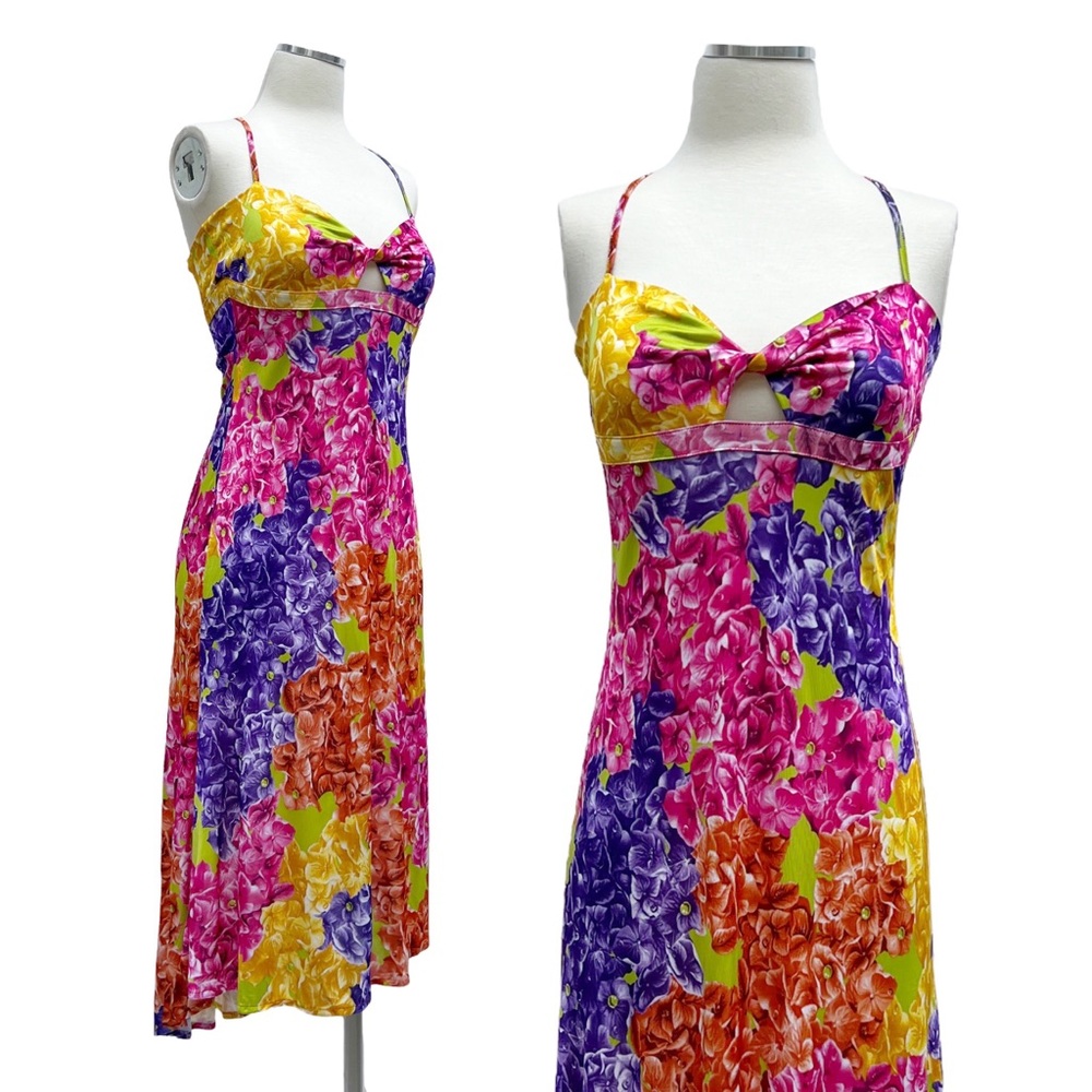 Y2K 2000s VERSACE Jeans Couture Bold Floral Jersey Slip Dress IT 46 Medium/Large - Picture 1 of 8